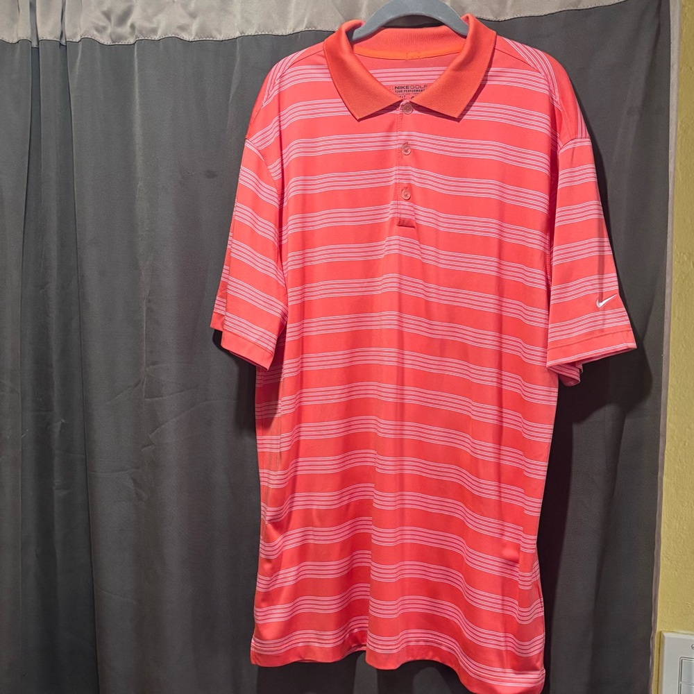 Nike Golf Men’s Orange Striped Polo Shirt Size XL Short Sleeve